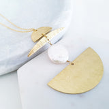 Helios Brass Collection - Rainbow Coin Pearl Half Moon Necklace