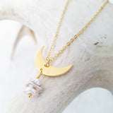 Helios Brass Collection - Irregular Pearls Gold Crescent Necklace