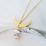 Helios Brass Collection - Irregular Pearls Gold Crescent Necklace