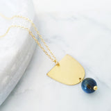 Helios Brass Collection - Blue Dumortierite Inverse Gold Arch Necklace