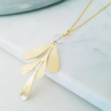 Helios Brass Collection - Gold Curvy Leaf Quartz Necklace