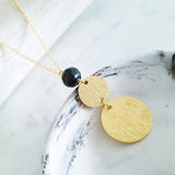 Helios Brass Collection - Faceted Black Pearl Round Discs Necklace
