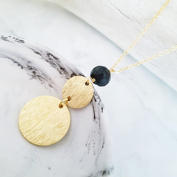 Helios Brass Collection - Faceted Black Pearl Round Discs Necklace