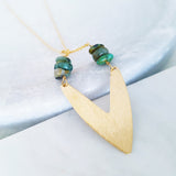 Helios Brass Collection - Turquoise Gold V Chain Necklace