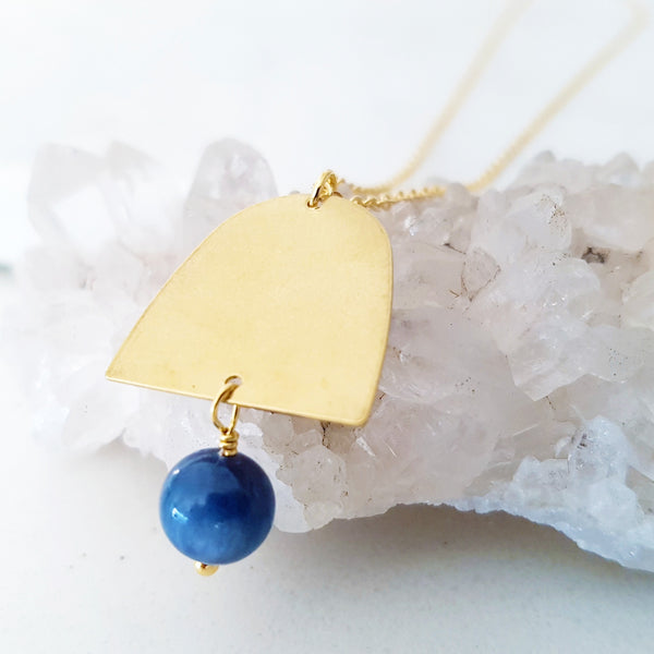 Helios Brass Collection - Blue Dumortierite Closed Gold Arch Necklace