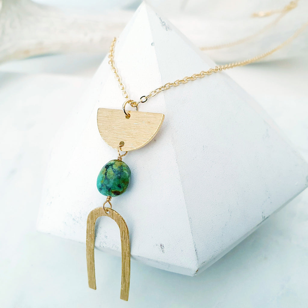 Helios Brass Collection - Turquoise Half Moon Arch Necklace