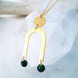 Helios Brass Collection - Ruby Zoisite Gold Arch Disc Necklace