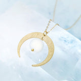 Helios Brass Collection - Moonstone Gold Thin Crescent Necklace