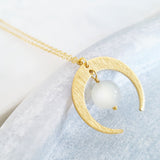 Helios Brass Collection - Moonstone Gold Thin Crescent Necklace