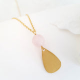 Helios Brass Collection - Faceted Rose Quartz Gold Teardrop Necklace