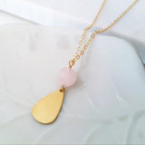 Helios Brass Collection - Faceted Rose Quartz Gold Teardrop Necklace