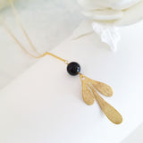 Helios Brass Collection - Gold Sheen Obsidian Gold Chain Curvy Leaf Necklace