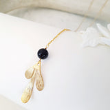 Helios Brass Collection - Gold Sheen Obsidian Gold Chain Curvy Leaf Necklace