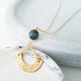 Helios Brass Collection - Grey Eagle Eye Chain Inverse Gold Arch Necklace