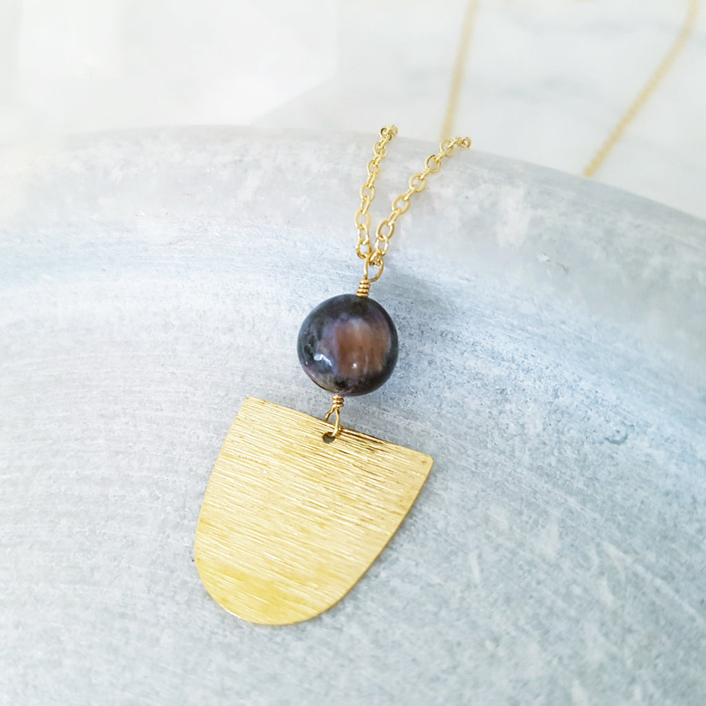 Helios Brass Collection - Charoite Inverse Closed Arch Necklace