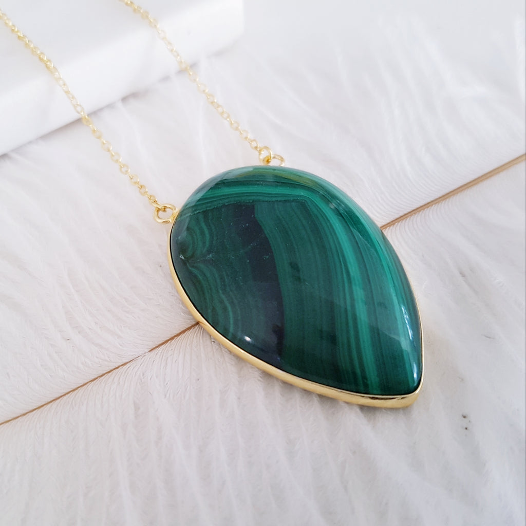 Adore Gemstone Collection - Inverse Teardrop Malachite Necklace