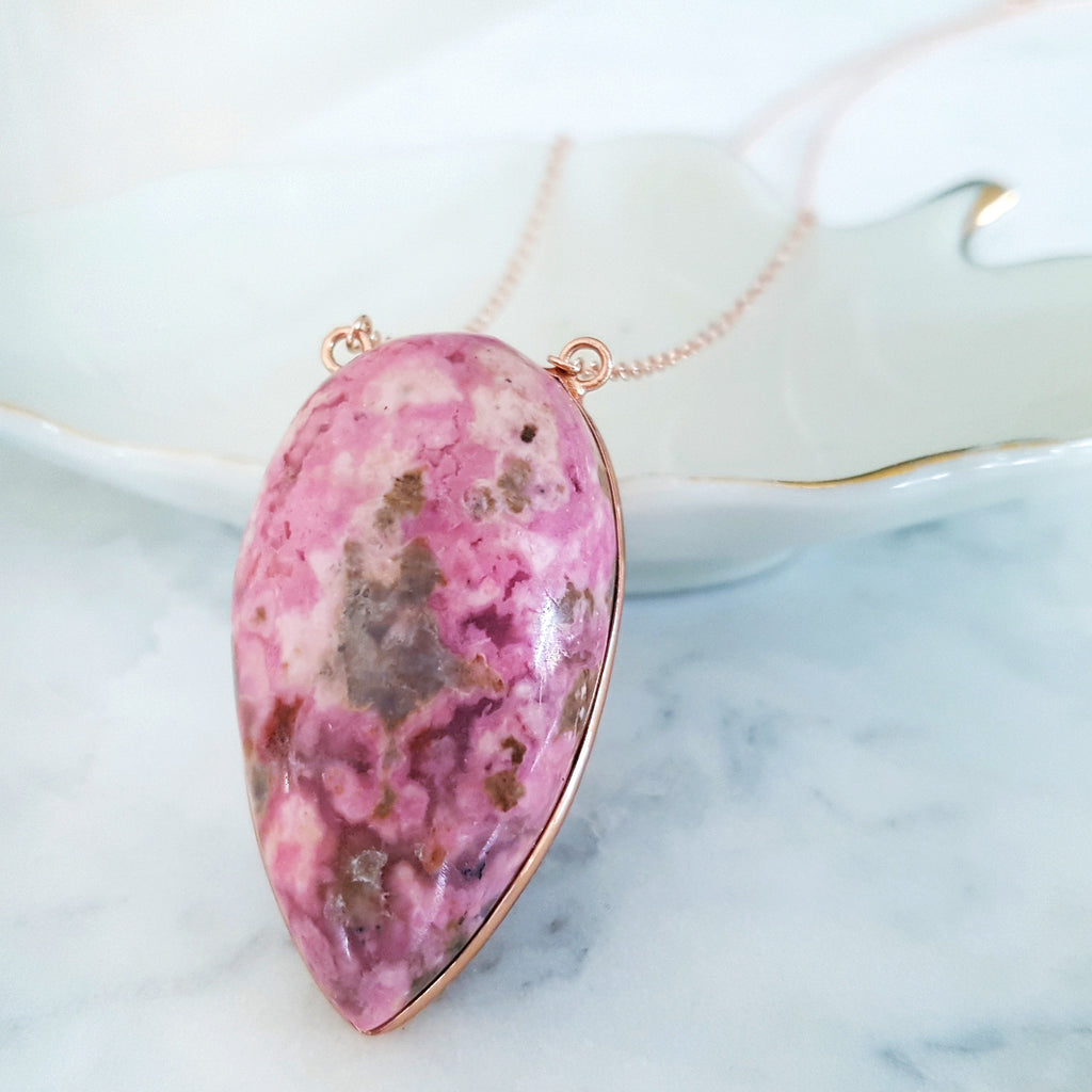 Adore Gemstone Collection - Inverse Teardrop Rhodonite Necklace