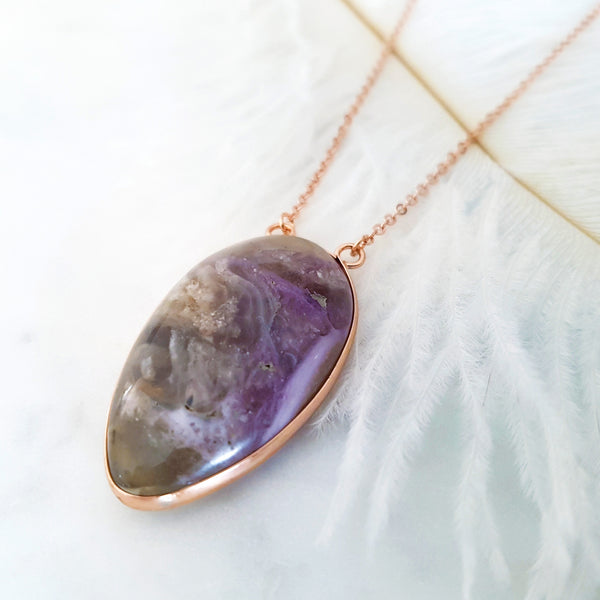 Adore Gemstone Collection - Inverse Teardrop Purple Galaxy Agate Necklace
