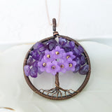 Adore Gems Collection - Amethyst Floral Tree of Life Round Necklace