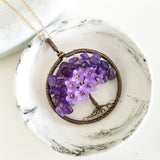 Adore Gems Collection - Amethyst Floral Tree of Life Round Necklace