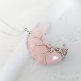 Adore Gems Collection - Rose Quartz Crescent Moon Tree of Life Necklace