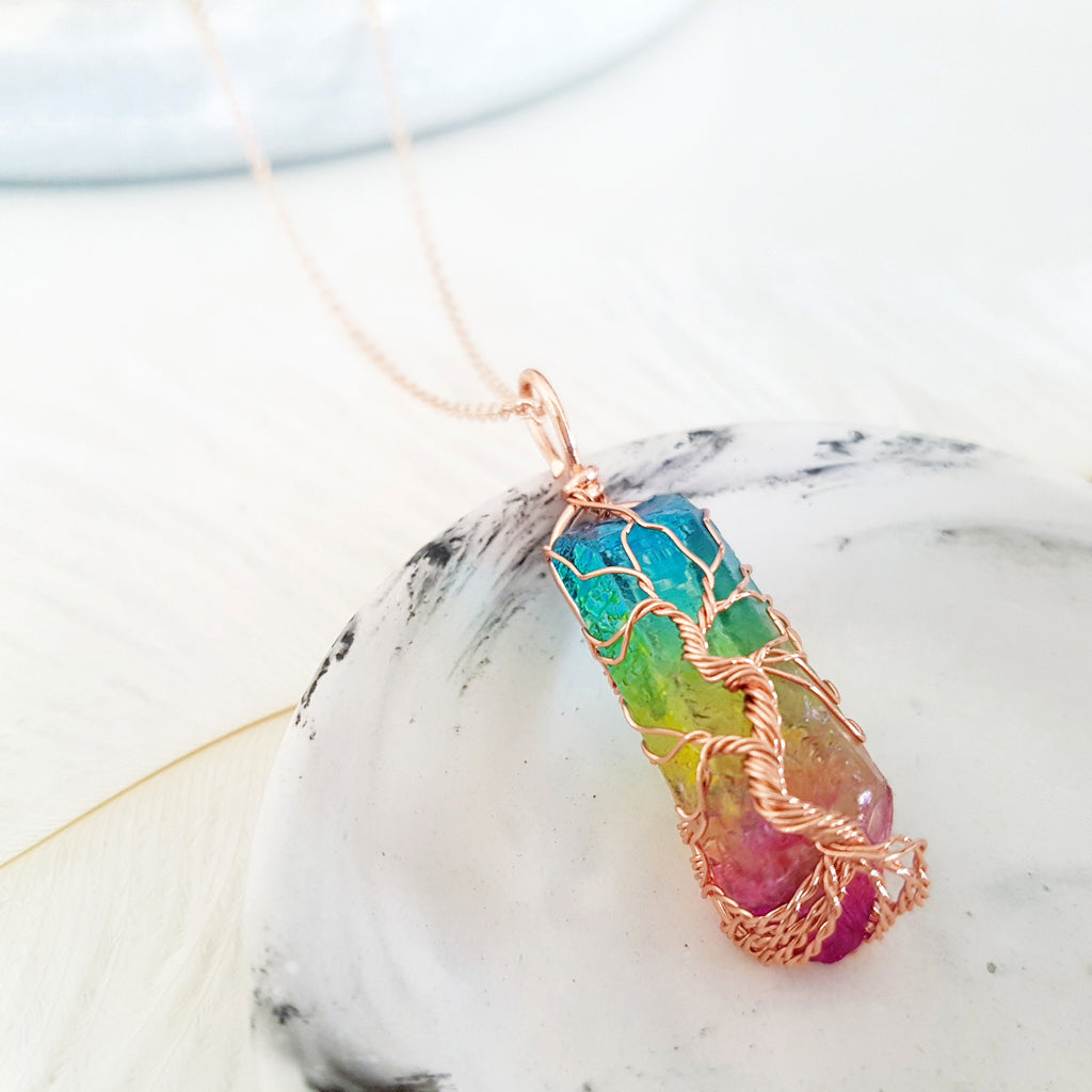 Adore Gems Collection - Rainbow Quartz Tree of Life Necklace
