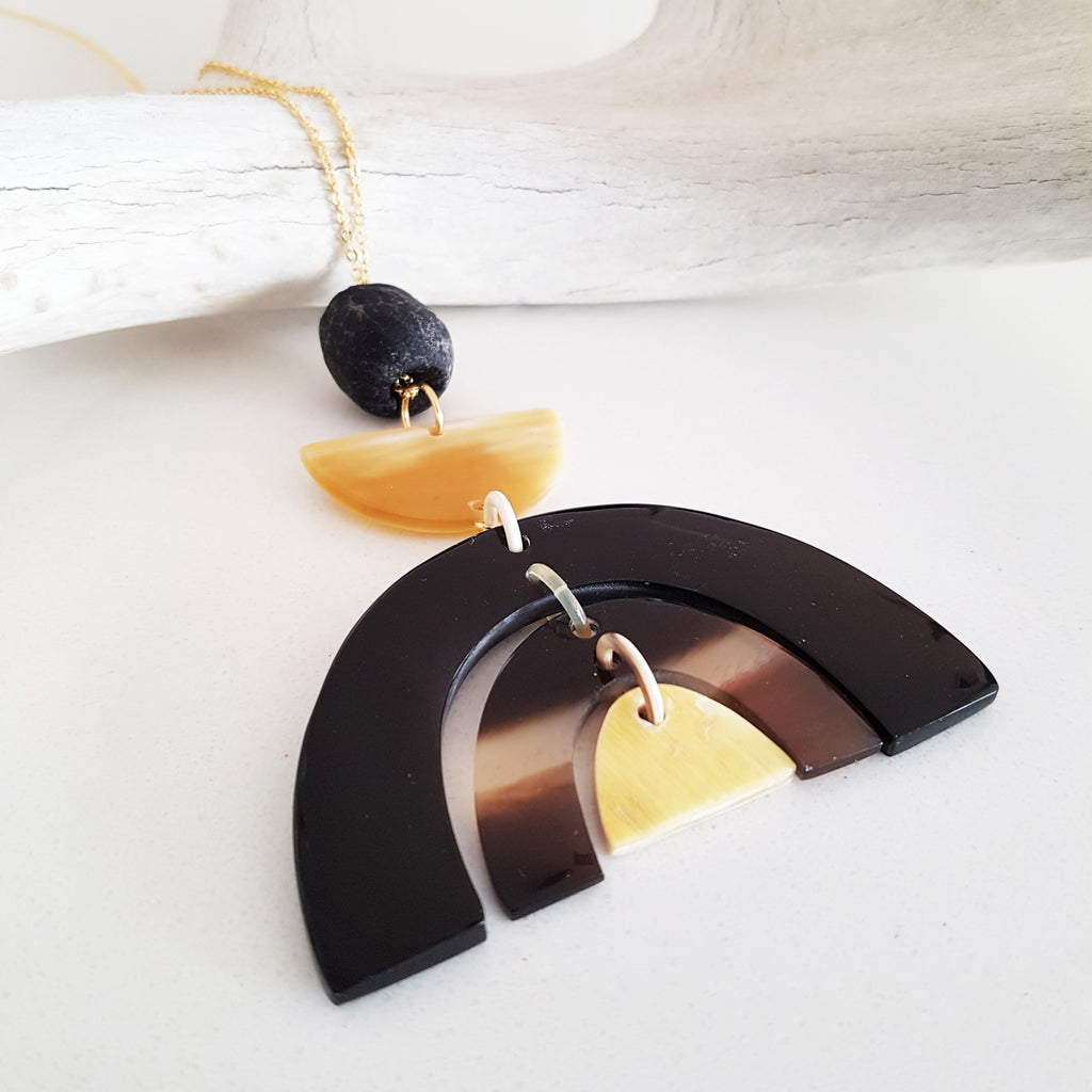 Charismatic Wanderlust Collection - Horn Necklace Lava Stone Over the Rainbow