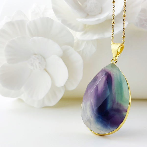 Adore Gemstone Collection - Fluorite Teardrop Necklace - Soul Made Boutique
