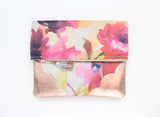 Floral Watercolor Unique Leather Accents Clutch