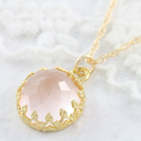 Adore Gemstone Collection - Rose Quartz Round Pendant Necklace - Soul Made Boutique
