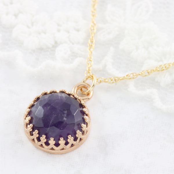 Adore Gemstone Collection - Amethyst Round Pendant Necklace - Soul Made Boutique