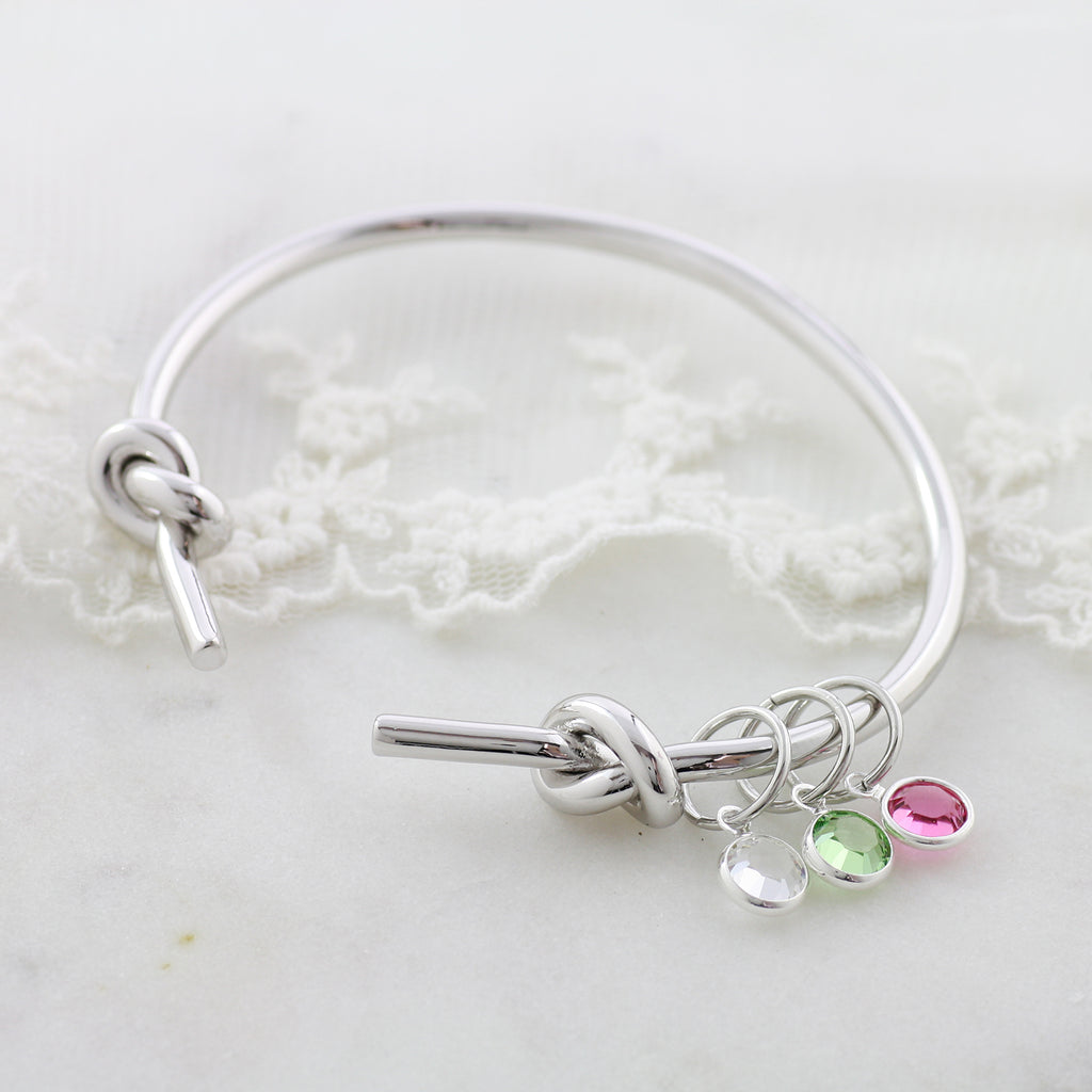 Amor Personalised Collection - Bangle Double Knot Birthstone Crystal - Soul Made Boutique