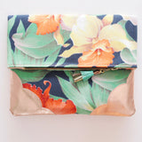 Floral Watercolor Unique Leather Accents Clutch