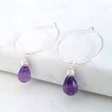 Adore Gems Collection - Sterling Silver Earrings Amethyst Faceted Teardrop
