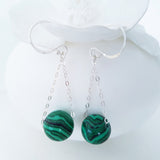 Adore Gems Collection - Sterling Silver Earrings Round Malachite
