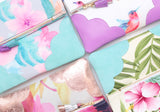 Floral Watercolor Unique Leather Accents Clutch