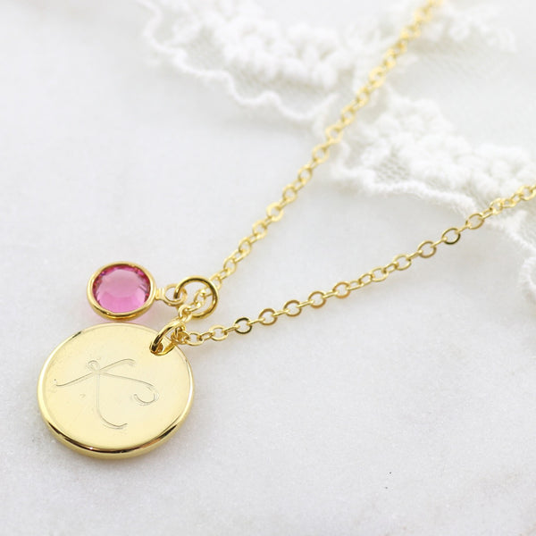 Amor Personalised Collection - Necklace Large Disc Birthstone Crystal - Soul Made Boutique