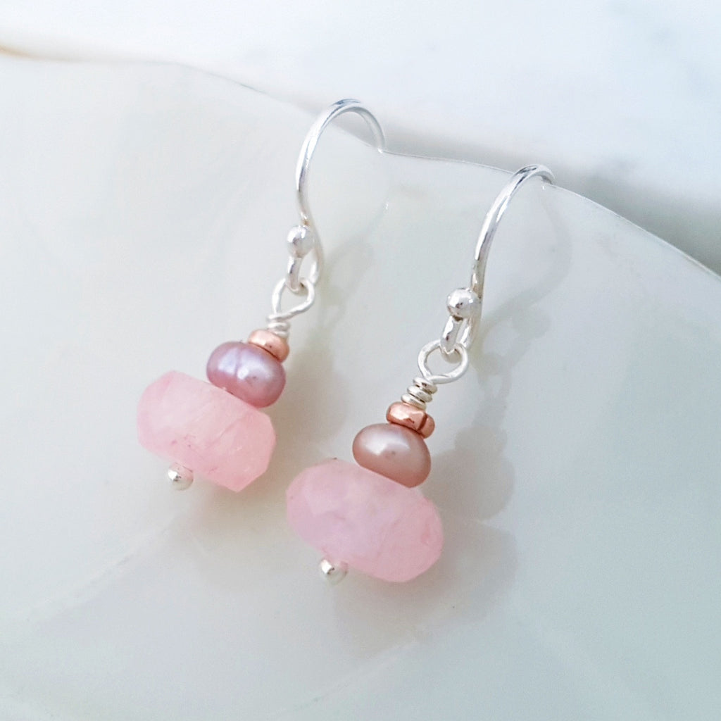 Adore Gems Collection - Sterling Silver Earrings Pink Pearl Moonstone