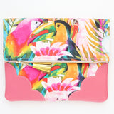 Floral Watercolor Unique Leather Accents Clutch