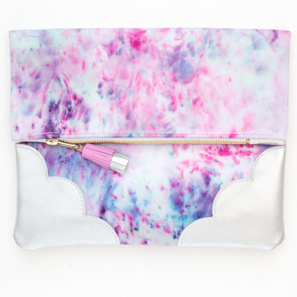 Watercolor Unique Leather Accents Clutch