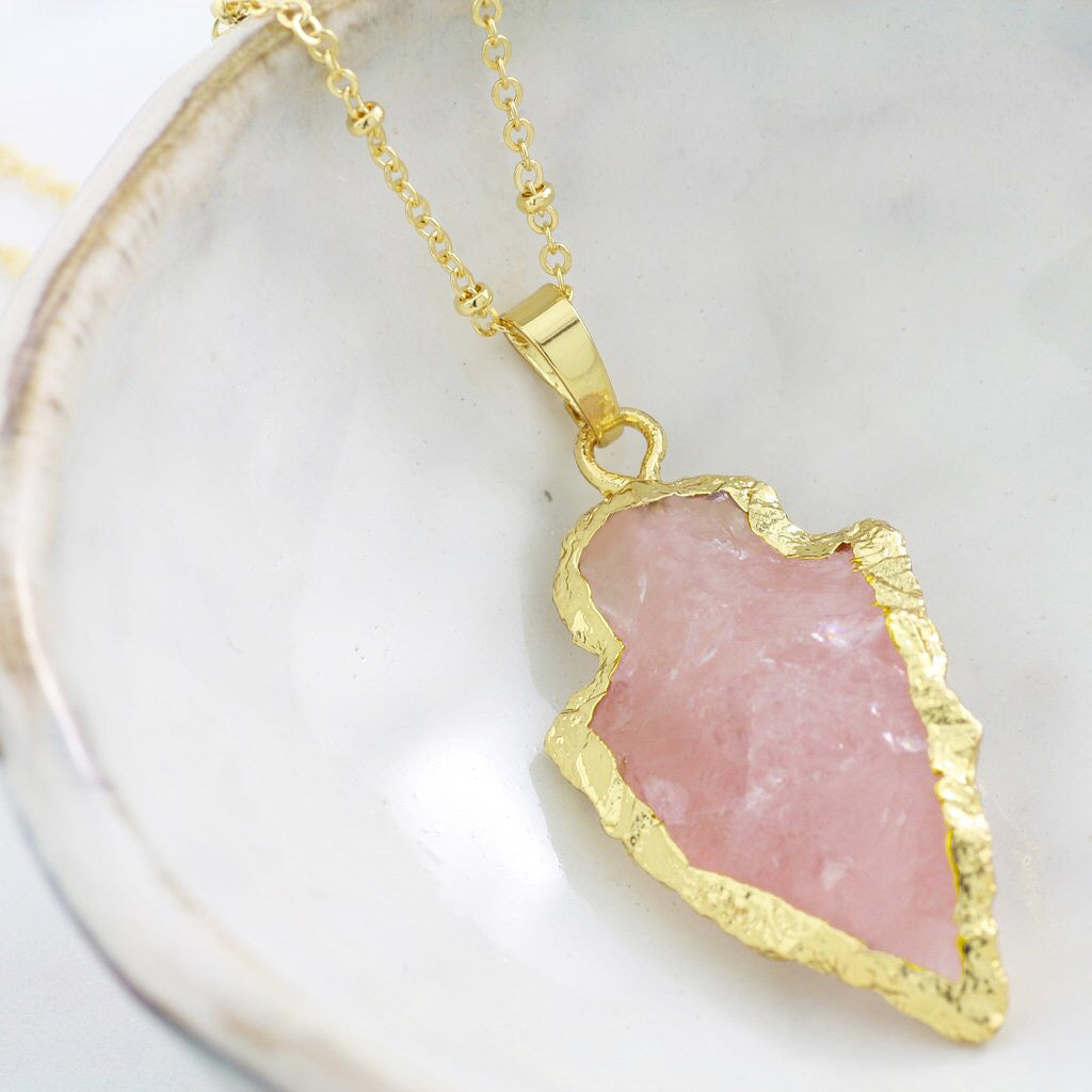 Adore Gemstone Collection - Rose Quartz Arrow Necklace - Soul Made Boutique