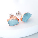 Adore Gemstone Earrings Collection - RAW - Sterling Silver Rose Gold Aquamarine Ear Studs