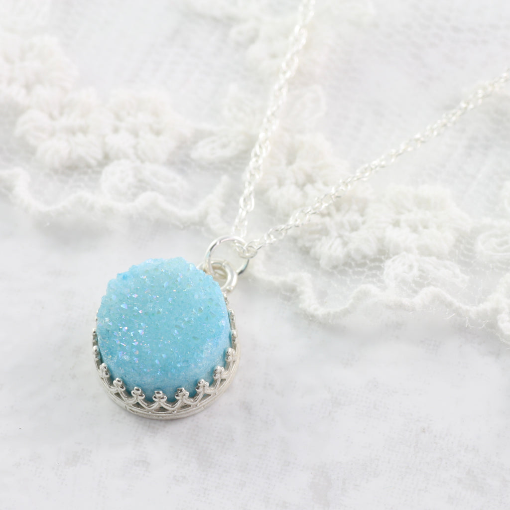 Adore Gemstone Collection - Druzy Round Pendant Necklace - Soul Made Boutique