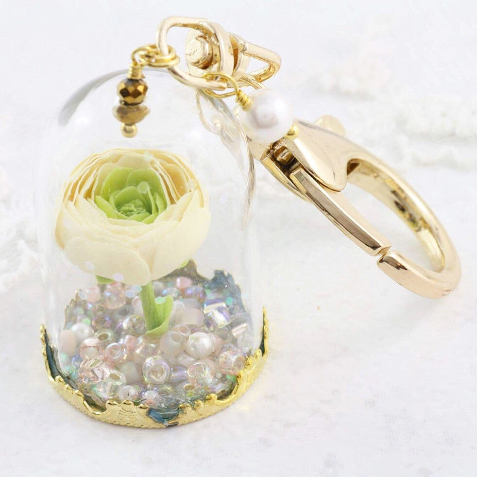 Glass Dome Peony Key Ring - Soul Made Boutique