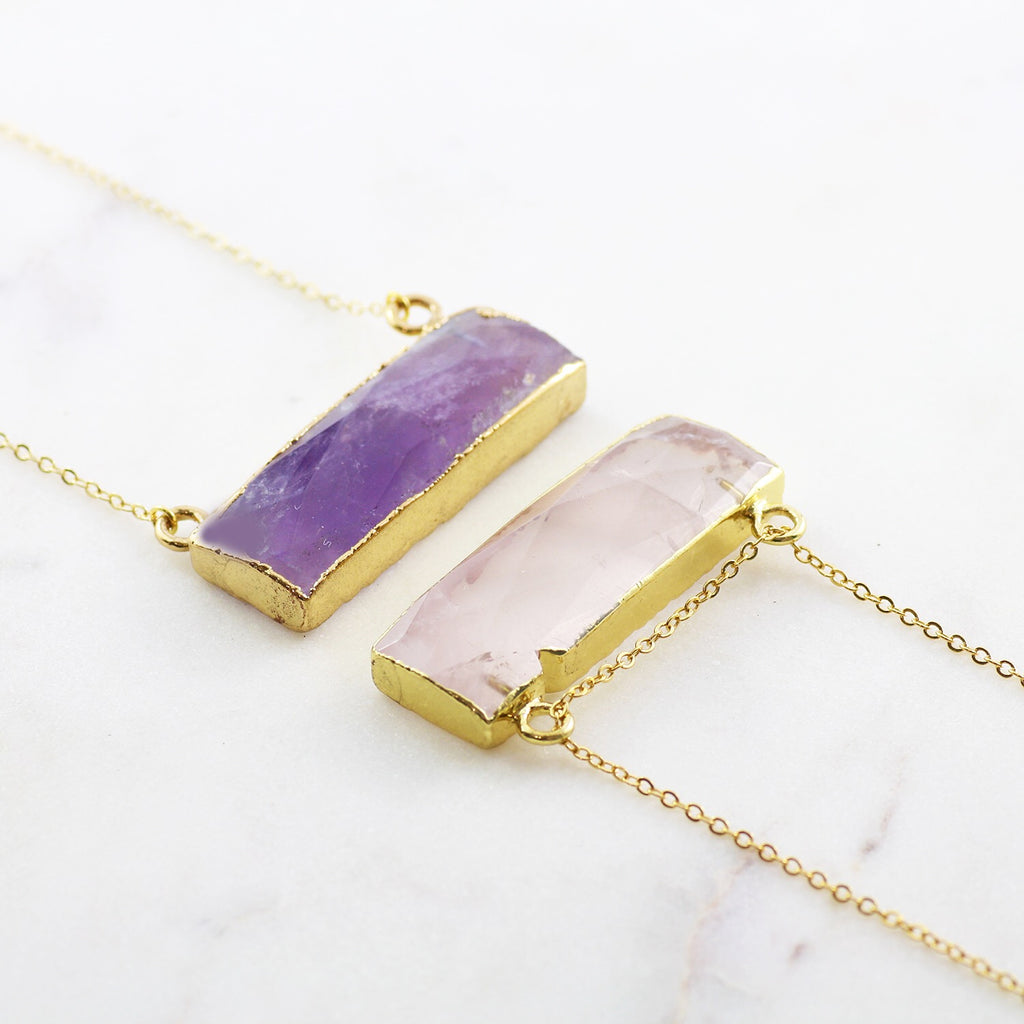 Adore Gemstone Collection - Amethyst Horizontal Bar Necklace - Soul Made Boutique