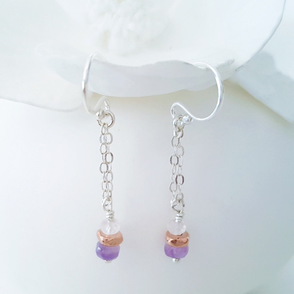 Adore Gems Collection - Sterling Silver Earrings White Purple Moonstone