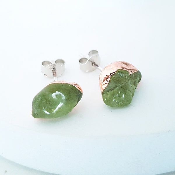 Adore Gemstone Earrings Collection - RAW - Sterling Silver Rose Gold Peridot Ear Studs