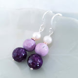 Adore Gems Collection - Sterling Silver Earrings Pearl Charoite and Purple Phosphosiderite