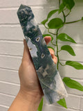 Nature Treasure - Huge Blue Moss Agate Tower (Diana and Yvonne)