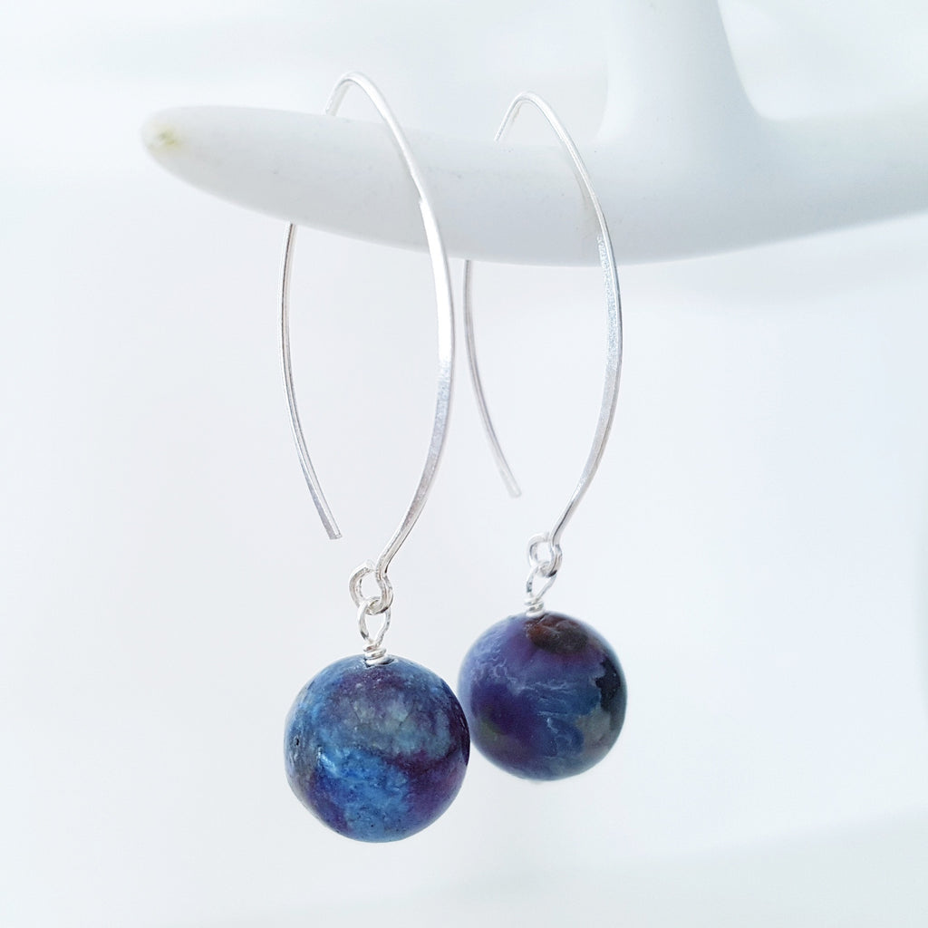 Adore Gems Collection - Sterling Silver Earrings Round Purple Galaxy Jasper